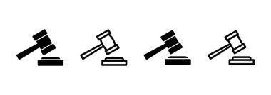 Gavel simge logosu tasarımı. Yargıç tokmak işareti ve sembol. Kanun simgesi. Açık arttırma çekici