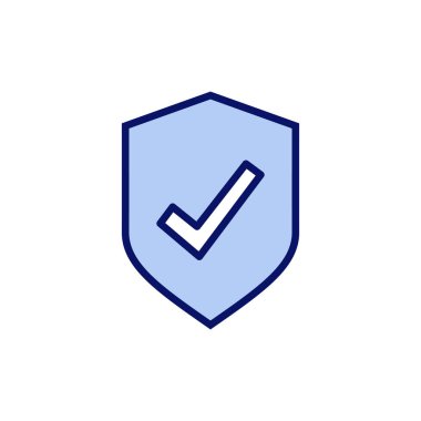 Kalkan kontrol simgesi vektörü. Koruma onayı işareti. Sigorta simgesi