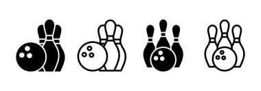 Bowling ikonu logosu tasarımı. Bowling topu, iğne işareti ve sembol.