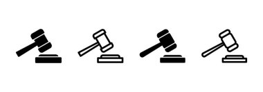 Gavel simge logosu tasarımı. Yargıç tokmak işareti ve sembol. Kanun simgesi. Açık arttırma çekici