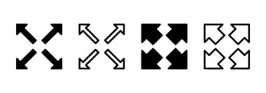 Tam ekran simge logosu tasarımı. Tam ekran işareti ve simgeye genişlet. Oklar sembolü