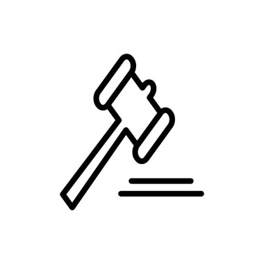 Uygulamalar ve web siteleri için Gavel simgesi. Yargıç tokmak işareti ve sembol. Kanun simgesi. Açık arttırma çekici