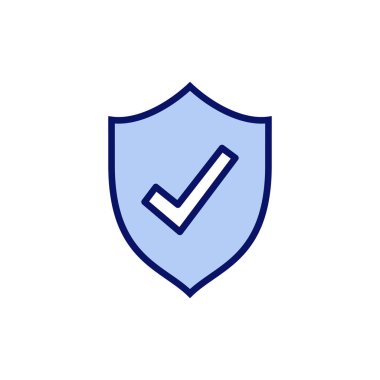 Kalkan kontrol simgesi vektörü. Koruma onayı işareti. Sigorta simgesi