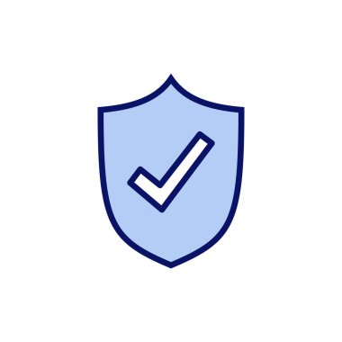 Kalkan kontrol simgesi vektörü. Koruma onayı işareti. Sigorta simgesi