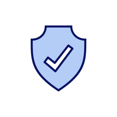 Kalkan kontrol simgesi vektörü. Koruma onayı işareti. Sigorta simgesi