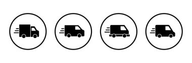 Teslimat kamyonu logosu tasarımı. Teslimat kamyonu işareti ve sembol. Hızlı dağıtım simgesi gönderiliyor