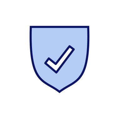 Kalkan kontrol simgesi vektörü. Koruma onayı işareti. Sigorta simgesi