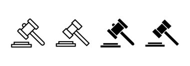 Gavel ikon vektörü. Yargıç tokmak işareti ve sembol. Kanun simgesi. Açık arttırma çekici