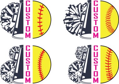 Custom Cheer Baseball, Baseball Clipart, Cheer Pom Poms Cut Files clipart