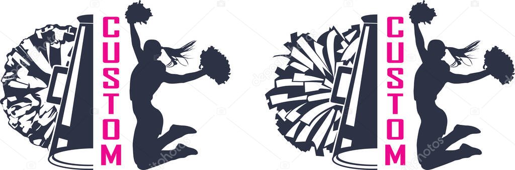Custom Text Cheerleader, Half Cheer Megaphone with Pom Pom Clip Art