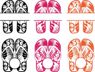 Terlikler Monogram Çerçevesi, Terlikler Tropikal, Parmak Terlikleri Kesme Dosyaları