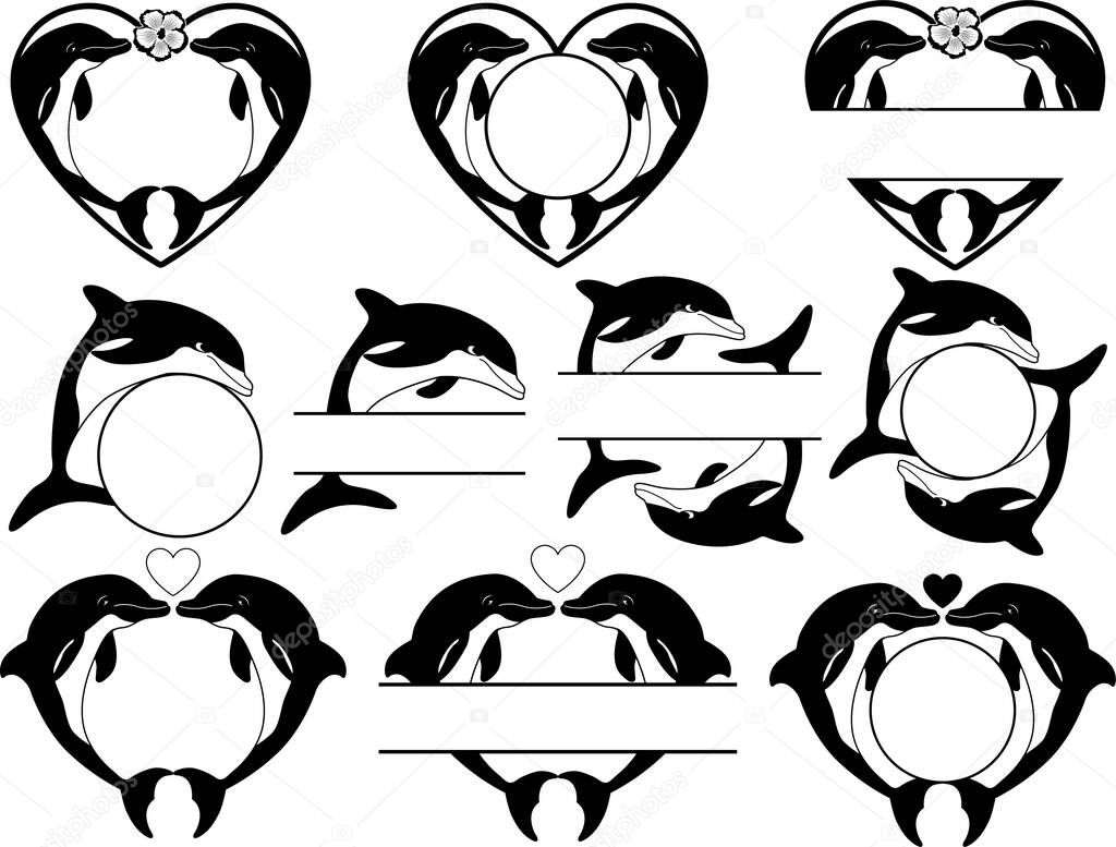 Dolphin Monogram Frame, Dolphin Clipart, Dolphin Silhouette