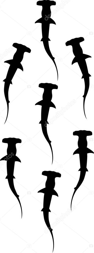 Hammerhead Shark Clipart, Group of Shark, Shark Trails