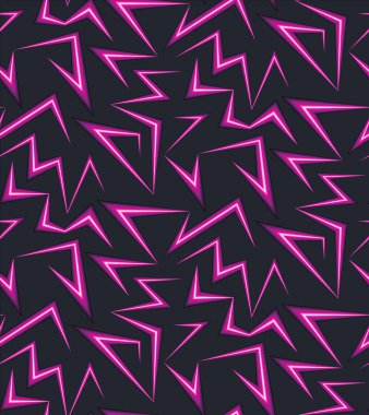 3D yıldırımlı kusursuz arka plan, zig-zag. Pembe elektrik dinamiği keskin şekiller desen, gök gürültüsü neon gradyanı çizimi