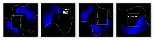 Siyah arkaplanda soyut tasarım neon gradyan mavi şekiller. Yaratıcı el çizimi vektör şablonları, kartlar, arkaplan, posterler, afişler.