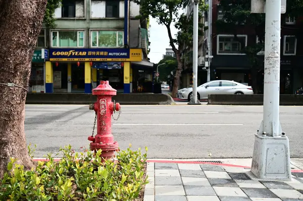Tayvan - 01.29.24: Taipei sokak yangın musluğu. Tayvan 'da, itfaiye yangın söndürme ve su temini için hayati önem taşıyor. Trafik akışını en aza indirmek için kavşaklara ya da yol kenarlarına stratejik olarak yerleştiriliyor..
