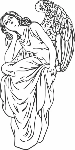 Angel oturmuş siyah-beyaz çizgili vektör çizimi siluetini inceliyor ve araştırıyor.