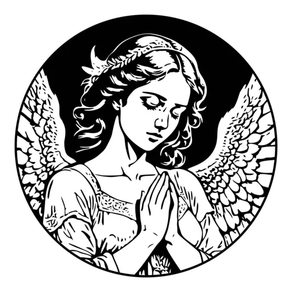 melek dua siyah ve beyaz ana hatlı vektör çizimi