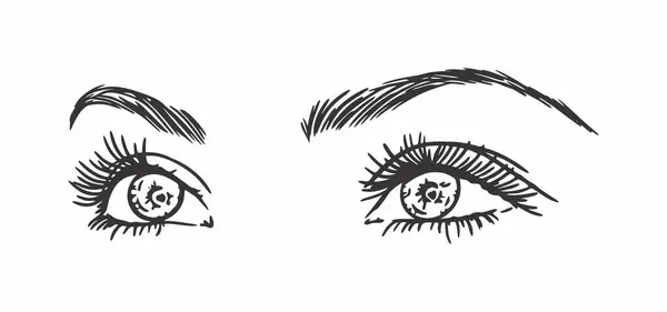 Güzel bayan gözleri siyah-beyaz vektör çizimine yakından bakıyor.