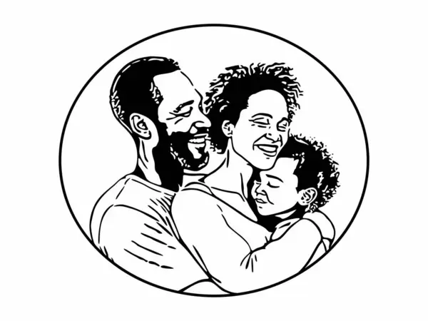 stock vector happy happy family hugging black and white vector outline illustration