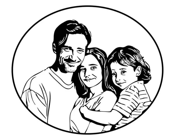 Mutlu aile kucaklaşması siyah-beyaz vektör çizimi