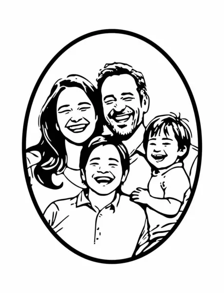 Mutlu aile portresi siyah-beyaz vektör çizimi