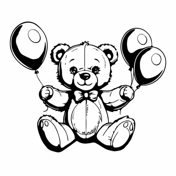 Balonlu ve yay vektör çizimli şirin bir ayı.