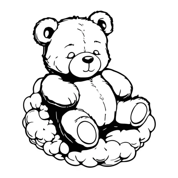 Oyuncak ayının bulutların üzerinde uyuyuşunun siyah-beyaz çizimi