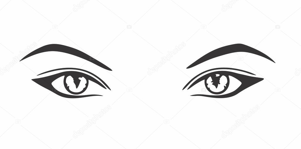 Sexy vampire female eyes closeup black and white vector outline illustration
