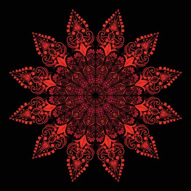 Bir mandala şeklinde dairesel desende. Kına dövme mandala. Mehndi tarzı. Dekoratif desen oryantal tarzı. Boyama kitabı sayfası.