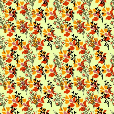 Farklı yaprak ve bitkilerle, mevsimsel renklerle sonbahar pürüzsüz deseni