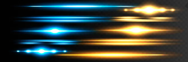 Pack Fusées Éclairantes Horizontales Rouges Rayons Laser Rayons Lumière Horizontaux — Image vectorielle