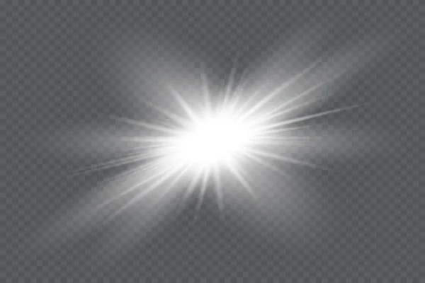 Geel Gloeiend Licht Explodeert Een Transparante Achtergrond Sprankelende Magische Stofdeeltjes — Stockvector