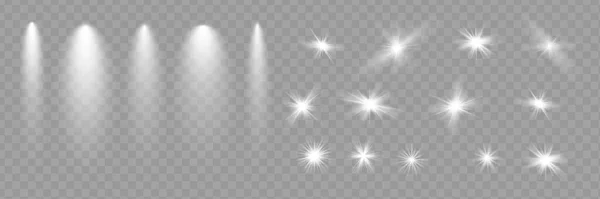 Effetto Luce Impostato Set Effetti Luminosi Trasparenti Bianchi Isolati Brillamento — Vettoriale Stock