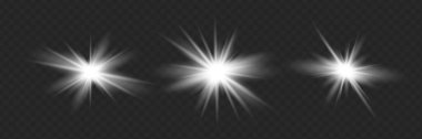 İzole parlama Beyaz şeffaf ışık efekti kümesi, lens flare, patlama, glitter, çizgi, Güneş flash, kıvılcım ve yıldız. Soyut özel efekt öğesi tasarım