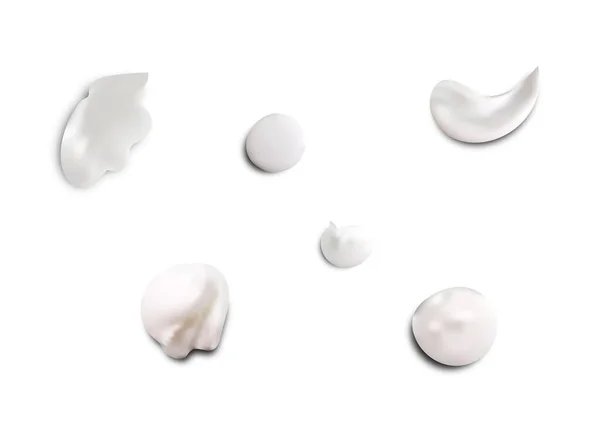 化粧品クリームのベクトルストロークの現実的なセット 透明な背景に隔離された様々な形状やサイズの化粧品白い肌のクリームのスミア トップ表示 — ストックベクタ