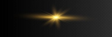 Beyaz parlayan ışık şeffaf bir arkaplanda patlar. Işın ile ışık dekorasyon efektinin vektör illüstrasyonu. Parlak Yıldız.