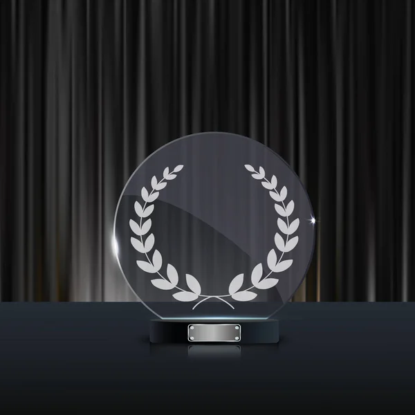Glas Utmärkelse Trofé Set Transparent Prismall Med Gyllene Palmkvist Vinnare — Stock vektor