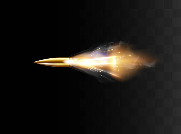 銃撃戦 銃撃戦 軍の煙道 現実的な飛行中の弾丸 煙の痕跡は透明な背景に隔離されている 拳銃射撃道 — ストックベクタ
