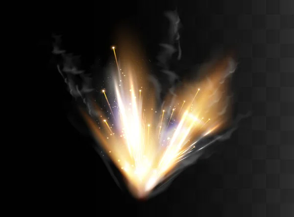 Оружие Сверкает Дымом Огнем Пистолет Стреляет Облака Дуло Ружья Взрывается — стоковый вектор