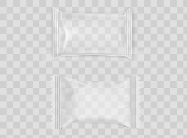 Realistiska Transparent Tomma Plast Mat Förpackning Mall Som — Stock vektor
