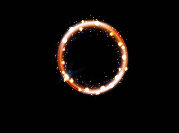 Cincin Emas Abstrak Lingkaran Cahaya Vektor Dan Efek Cahaya Percikan - Stok Vektor