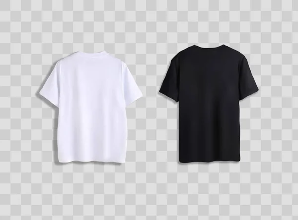 Tシャツモックアップ黒と白の男性のTシャツ木製のハンガーテンプレートフロントビューに短い袖と 男性のためのブランクアパレルデザイン スポーツウェア — ストックベクタ