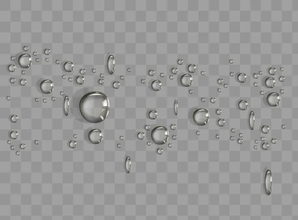 雨の滴を水または蒸気のシャワーは 透明な背景に分離されました 凝縮した現実的な純粋な液滴 — ストックベクタ