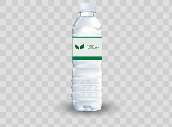 Transparente Realista Vector Azul Botella Plástico Con Agua Sobre Fondo — Archivo Imágenes Vectoriales