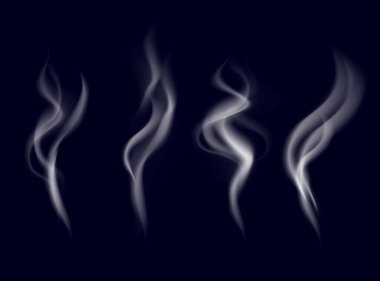 Duman vektör koleksiyonu. Beyaz izole sigara dumanı. Şeffaf özel efekt.