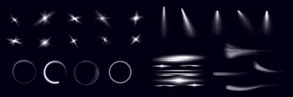 Lichteffekt Eingestellt Glühen Isolierte Weiße Transparente Lichteffekt Set Linsenschlag Explosion lizenzfreie Stockvektoren