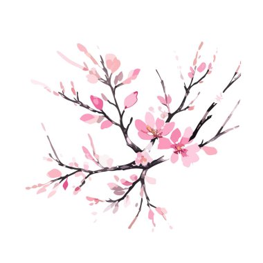 Dal ağacı illüstrasyonu yaz mevsimi sonbahar ormanı, arka plan kiraz çiçeği bahar çiçeği Japonya, çiçek açmış sakura dalları