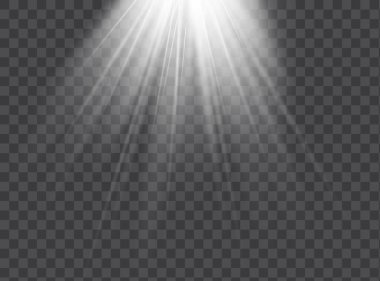 Işık efekti ayarlandı. İzole edilmiş beyaz şeffaf ışık efekti seti, lens parlaması, patlama, parıltı, toz, çizgi, güneş ışığı, kıvılcım ve yıldızlar, spot ışıkları