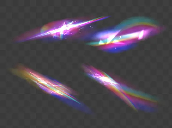 Iridescent Crystal Leak Glare Reflection Effect Optical Rainbow Lights Glare — Stock Vector